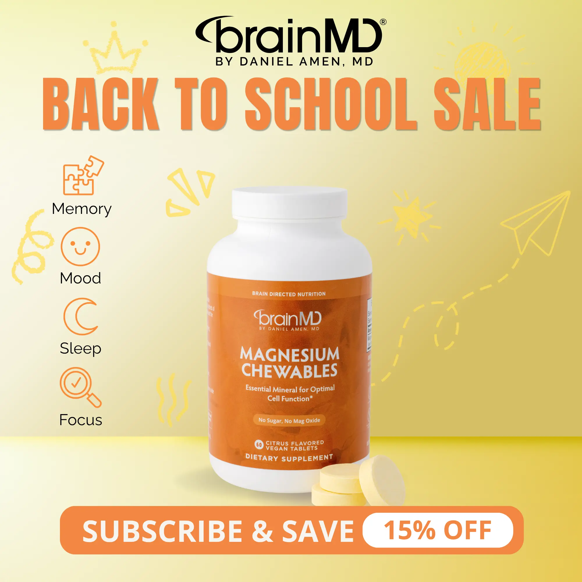 Magnesium Chewables | BrainMD | 60 Chewables | Sleep & Stress Support | Mood Balance & Mental Clarity | Triple-Form Magnesium (Citrate, Malate & Bisglycinate)