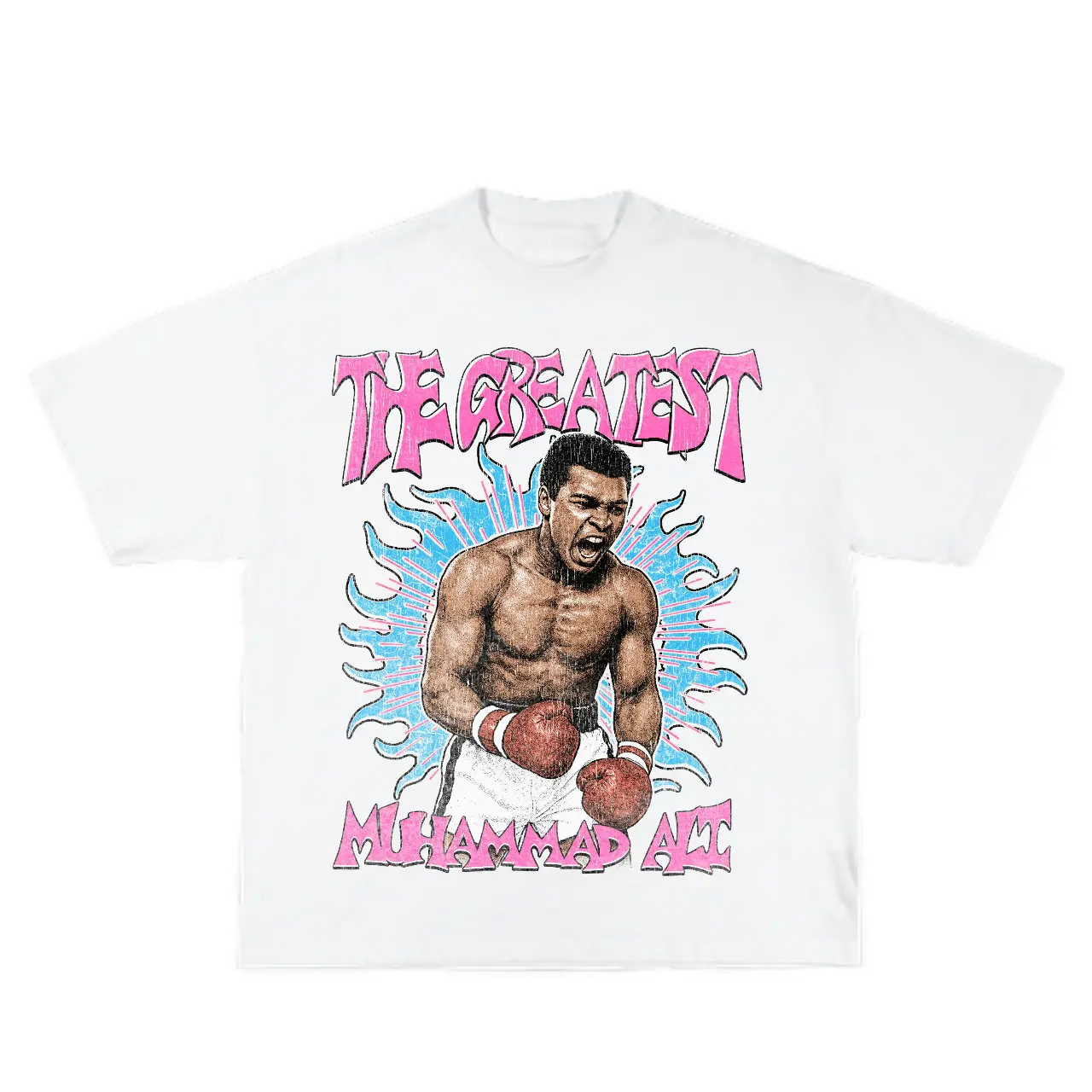 Muhammad Ali The Greatest Vintage Boxing Graphic Oversized Tee, Retro Fight Streetwear Heavyweight T-Shirt, Unisex Sports Casual Short Sleeve Top，Cotton Tee  90 s Styled Shirt Hiphop Vibes Y2K Aesthetic Throwback Classic Big Face Celebrity Tee