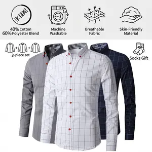 3PCS Men’s Casual Plaid Shirt, Suitable for All Seasons, Can Be Worn as Outerwear or Layered Underneath, Ideal for Business Travel and Everyday Casual Wear st patrick's day Long Sleeve Checked tiktokshopspringglowup