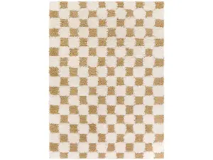 Livabliss USG2346-710102 7ft10in x 10ft2in Machine-Woven Rectangle Indoor Area Rug, Scandinavian Modern Urban Shag Polypropylene Rug, Jute Warp, Luxuriously Soft Plush Pile, Cream & Mustard