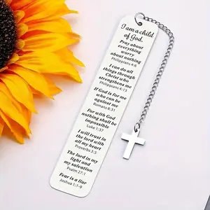 Stainless Steel Bookmark with Cross Charm, 1 Count Inspirational Bookmark, Perfect for Birthday, Baptism, Back to School Gifts