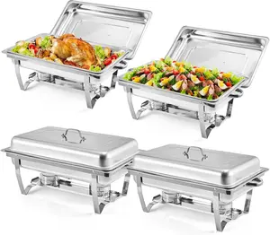 【Christmas Gift】Chafing Dishes for Buffet 4 Pack, 8 Qt Stainless Steel Chafers and Buffet Warmers Sets with Lid, Rectangle Serving Food Warmer Catering Supplies Buffet Display for Parties, Silver Bakeware Handles Tray
