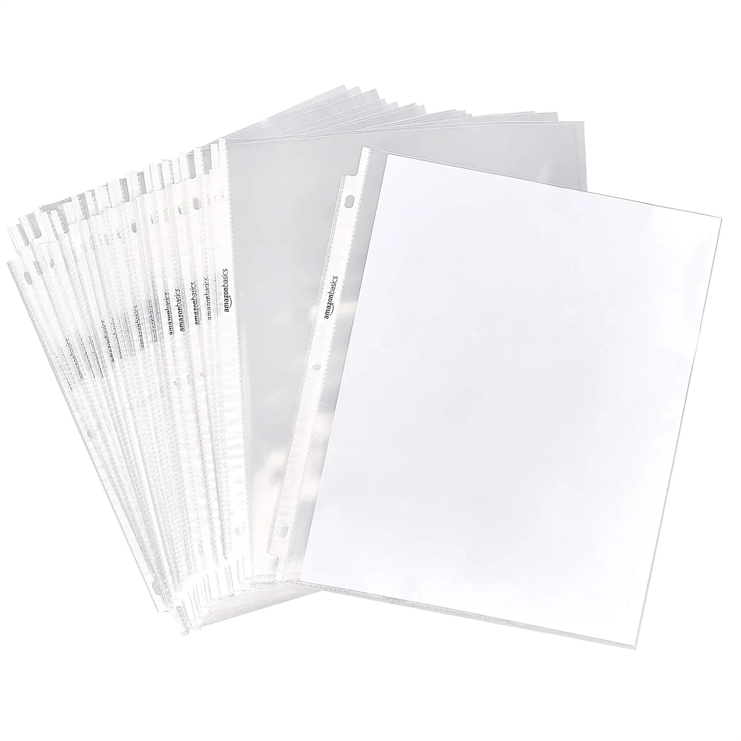 Basics Clear Sheet Protectors, 100-Pack, Letter Size 8.5 × 11 Inch, Top-Loading 3-Ring Binder Sleeves