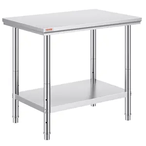 VEVOR Stainless Steel Prep Table,  35 x 24 x 31 Inch, 700 lbs Load Capacity, Heavy Duty Metal Worktable with 3 Adjustable Height Levels, Commercial Workstation for Kitchen Garage Restaurant Backyard