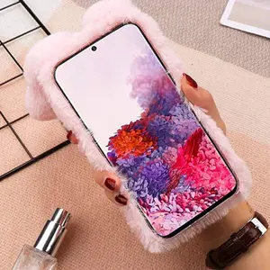 Rabbit Fluff Back Cover Phone Case for Samsung Galaxy A32 A52 A72 A73 5G A53 A33 A23 A22 A12 A13 A14 S24 S23 S22 Ultra S21 Anti-drop Shockproof Protective Cover Pink Casing