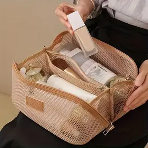 Transparent Mesh Makeup Bag, Multi-Layered, Portable, Large Capacity, Travel Essential Washbag, Multifunctional Cosmetic Bag, Cosmetic Pouch, Cosmetic Travel Bags