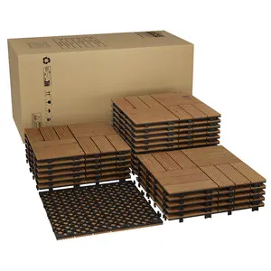Acacia Wood Interwoven Deck Tile, Interlocking Outdoor Deck Tiles, Replace Composite Decks-Easy to Clean,Click Deck Tiles-Weather-Resistant for Patio, Garden, Balcony, Poolside,11.8 x 11.8in