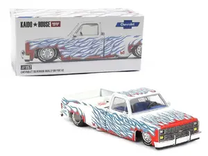 Kaido House x Mini GT 1:64 Chevrolet Silverado Dually on Fire V2 White Flames KHMG157 Diecast Model Car