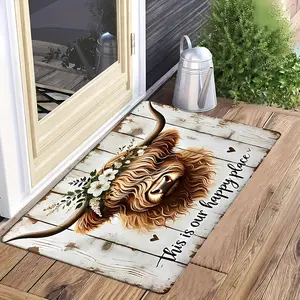 Highland Cow Animal Print Doormat - Non-Slip Washable Vintage Decorative Textile for Outdoor/Indoor Entrance/Kitchen Floors