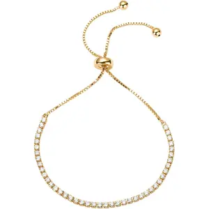 14K Gold Plated Cubic Zirconia Classic Tennis Bracelet for Women| Adjustable Slider