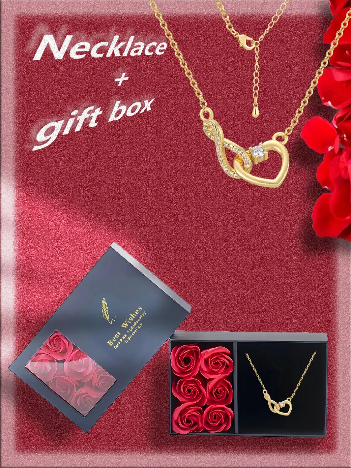 Women's Elegant Rhinestone Decorated Heart Design Pendant Necklace, Exquisite Trendy Pendant Necklace with Rose Gift Box, Gift for Girlfriend & Mother, Love Necklace, Heart Shaped Necklace