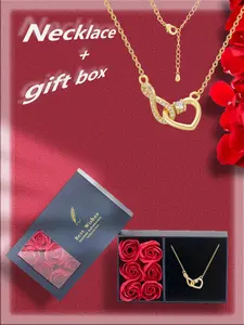 Women's Elegant Rhinestone Decorated Heart Design Pendant Necklace, Exquisite Trendy Pendant Necklace with Rose Gift Box, Gift for Girlfriend & Mother, Love Necklace, Heart Shaped Necklace