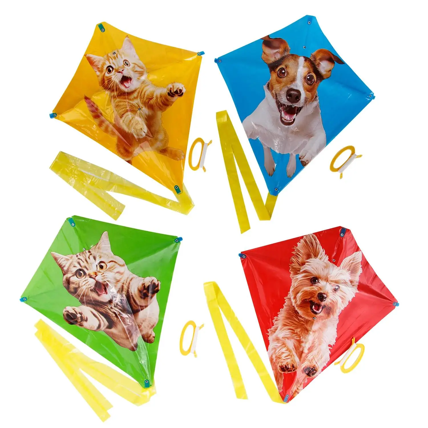 Lightweight 21"x22" Bright Color Funny Animal Kites with Tail, 12-Pc Set with 200 ft. Nylon String, Ideal for 6-8 Years Kids for Backyard Fun, Beach Days