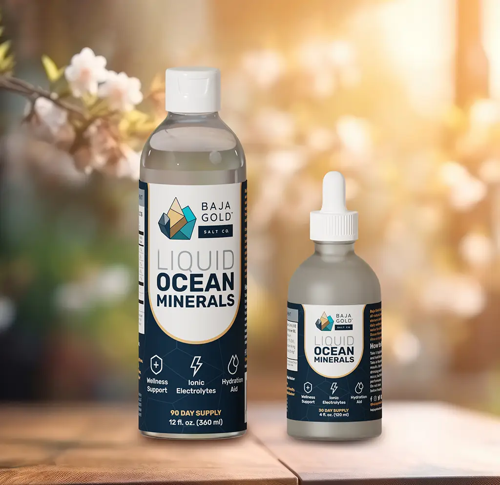 Baja Gold Liquid Ocean Trace Mineral Drops - Ionic Electrolytes Mineral Drops for Drinking Water & Food Flavor Enhancement - Mineral-Rich Saline Solut