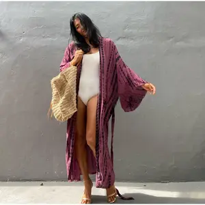 Women's Plus Size Mumu Dress - Boho Batwing Sleeve Caftan with Side Slits, Long Nightgown & Beach Coverups - Deep Rose