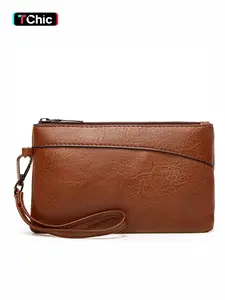 Women's Solid Color Zipper Wristlet Bag, Fashionable PU Leather Clutch Purse, Phone Wallet Purse for Daily Used, Casual Trendy Versatile High-quality Daily Phone Key Storage Bag, Elegant Clutch, Pouch