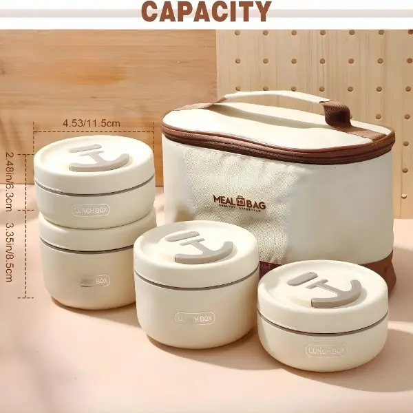 2 pack 4-Tier Stainless Steel Stackable Lunch Kit with Travel Tote – Multi-Layer Portable Food Container Set for Work Meal Management, School & Outdoor Trips