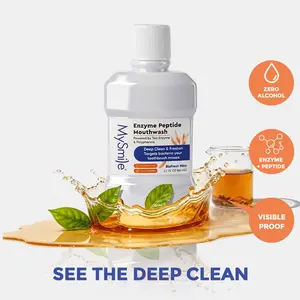 MySmile Enzyme Peptide Whitening Mouthwash, Alcohol-Free Oral Rinse for Bad Breath & Tooth Decay, BioFresh Mint, Travel Size 2.7 fl oz, Mouth Wash, Prevents Bad Breath