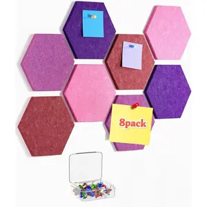 Hexagon Large Felt Bulletin Board 36" x 24", Cork Board Alternative, 8 Pack Black Felt Wall Tiles with 40 Push Pins, Cork Boards for Walls Pin Board for Office &