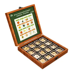 LUSH&DEW All-in-One Decorative Pumpkin Seed Bank - 16 Organic Garden Squash Varieties Wooden Box Containers Ornaments Decoration Flower