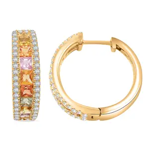 Clarte Prima Collection Multi Sapphire and Moissanite 2.90 ctw Earrings in 14K Yellow Gold Over Sterling Silver Christmas Gifts