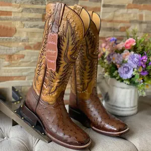 Womens Ostrich Boots Square Toe