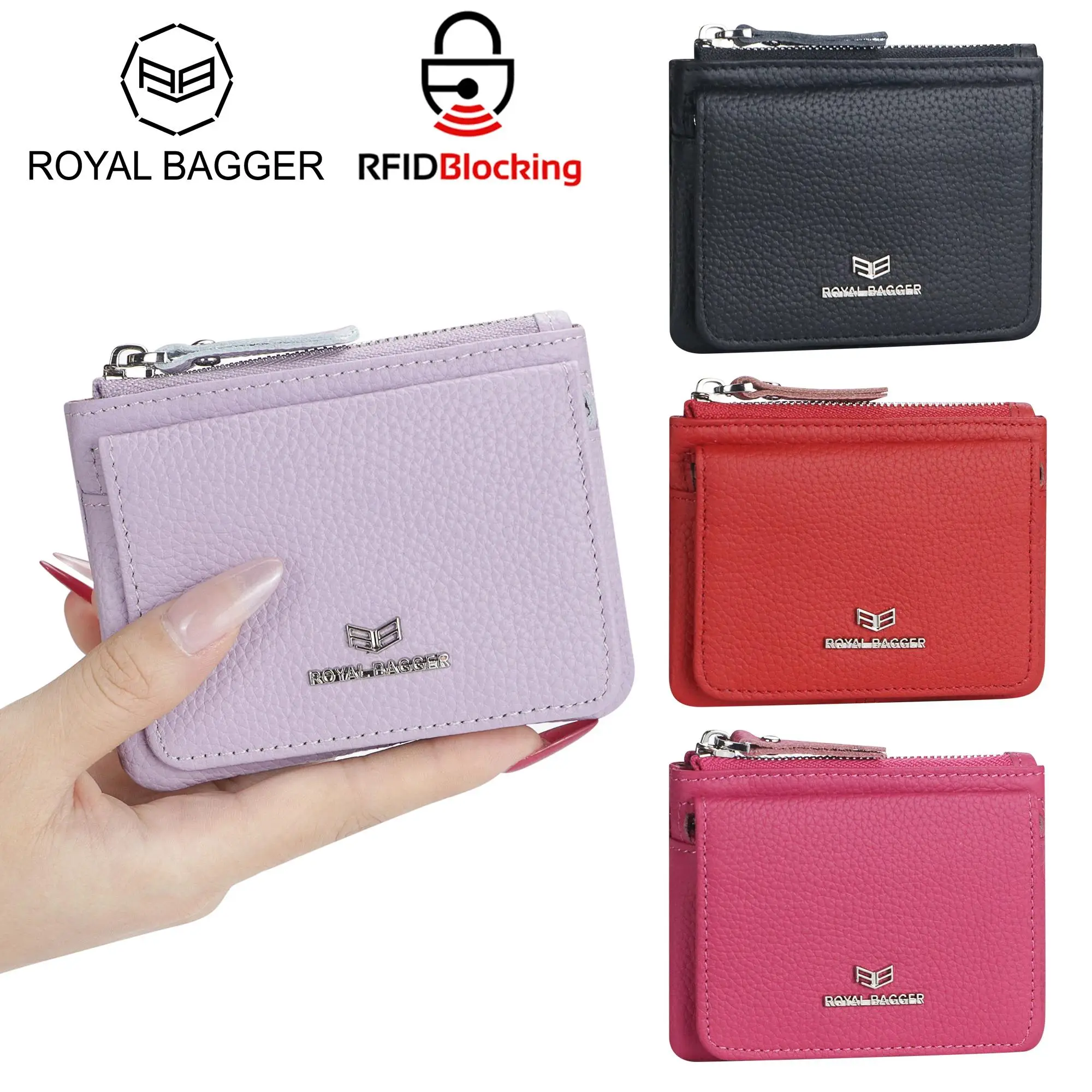 Royal Bagger Genuine Leather Women's Coin Purse - RFID Blocking Small Wallet, Casual Zipper Change Pouch for Daily Use 3200