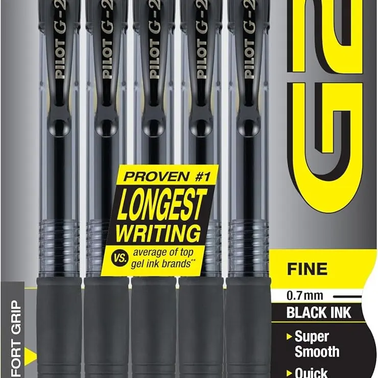 G2 0.7mm Pens, Premium Refillable Retractable Rolling Ball Gel Pens, Fine Point, Black Ink, 5-Pack