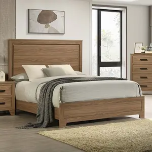 FM72017BR-4PC 4 pc Panelli chestnut finish wood recessed panel headboard queen bedroom set