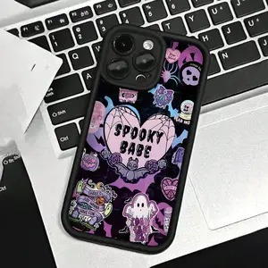 Halloween Themed Phone Case, Cute Cartoon Pattern Phone Protective Cover, Phone Accessory Compatible with iPhone 16 15 14 13 12 11 Pro Max Suitable for Samsung S24 FE