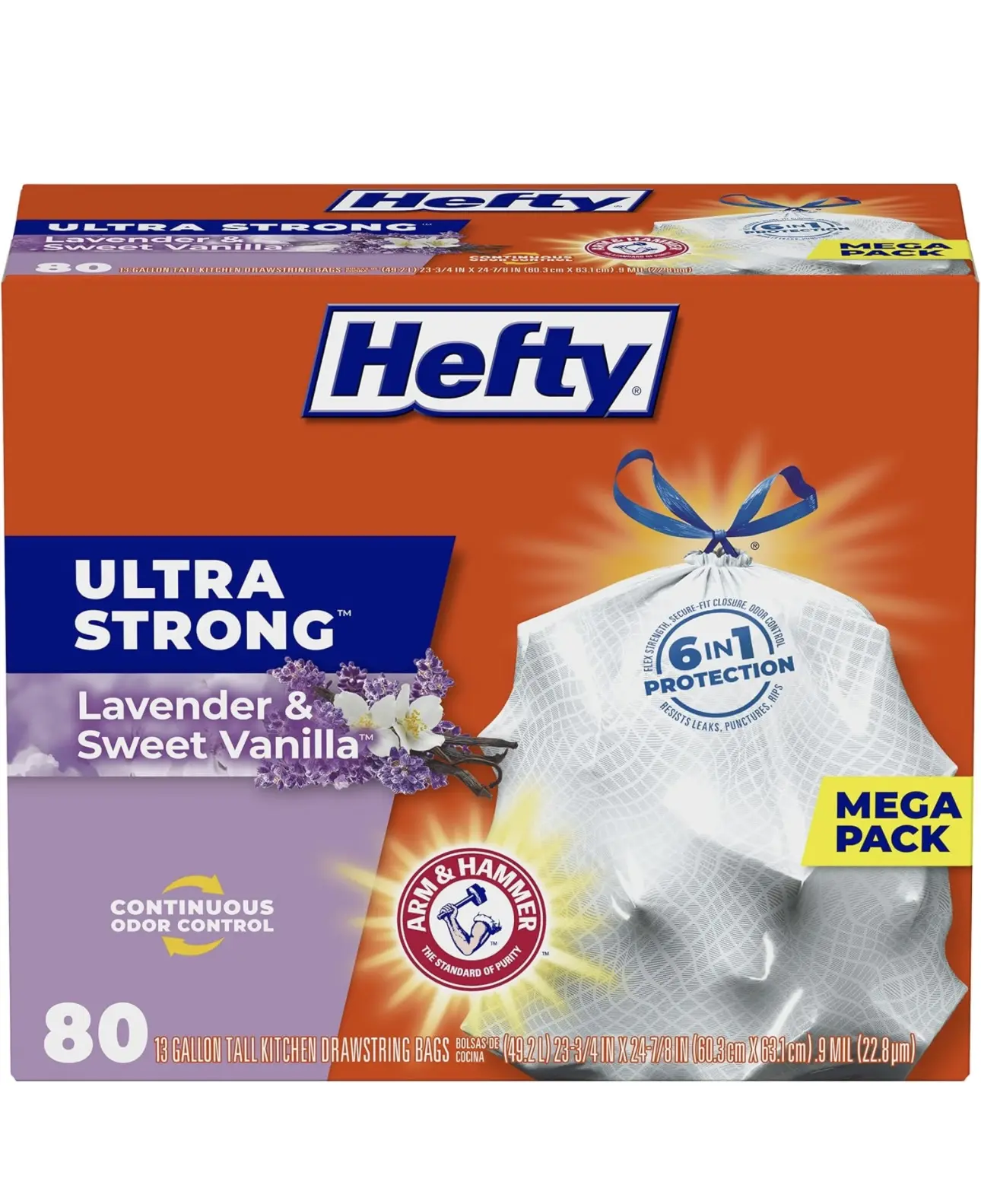 Ultra Strong Tall Kitchen Trash Bags, Lavender & Sweet Vanilla Scent, 13 Gallon, 80 Count Disposable febreze freshness