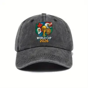 European and American 2026 USA-Canada-Mexico World Cup Cartoon Washed-Printed Baseball Cap Women's Outdoor Sun Protection Hat Men's