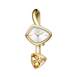 SAGA Phantom Ladies Luxury Cuff Bangle Quartz Watch with Triangular Case, 30M Water Resistant, 316L Stainless Steel Bracelet with Danube Crystals