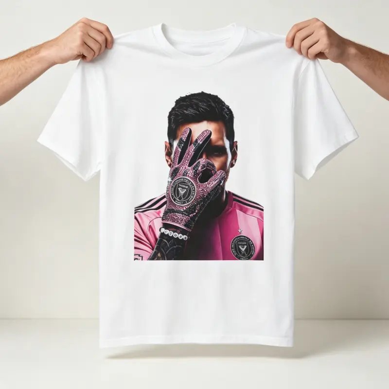 Men's Short-Sleeve Crew Neck Cotton T-Shirt - Messi Graphic, White, Unisex Casual Daily Wear