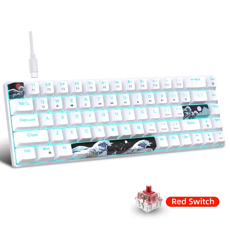 HXSJ 60% Gaming Ergonomic Mechanical Keyboard, High Performance Keyboards, Ultra-Compact Mini 68-Key Wired Keyboard with Anti-Ghosting Keys, Suitable for Laptops and PC Gamers, Gaming PC Accessories