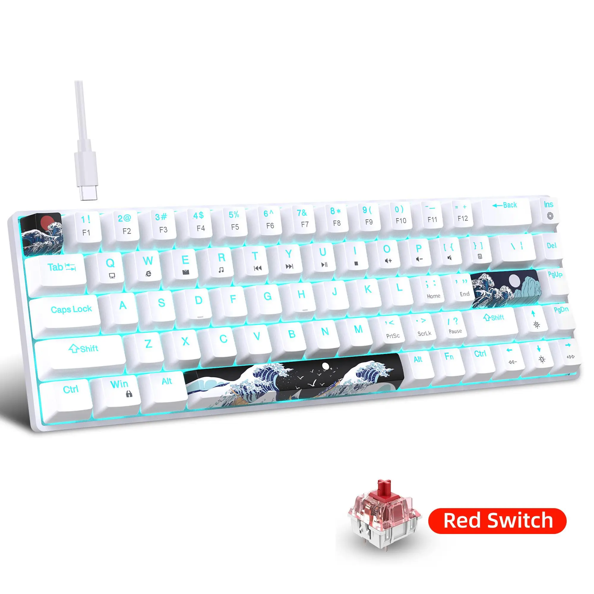HXSJ 60% Gaming Mechanical Keyboard, Ultra-compact Mini 68-key Wired Keyboard with Anti-Ghosting Keys, Computer Keyboard, Suitable for Laptops and PC