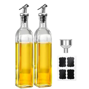 2 Pcs Olive Oil Dispenser Bottle, Glass Oil Dispenser for Kitchen, Cooking Oil and Vinegar Dispenser Set with 2 Flip-Top Spout, 4 Labels and 1 Funnel