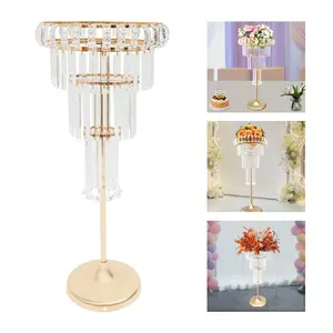 CNCEST Elegant 4-Tier Wedding Flower Stand Gold & Clear Acrylic 32" Tall Centerpiece for Events & Home Decor Modern Design High-Quality Materials Electroplated Process