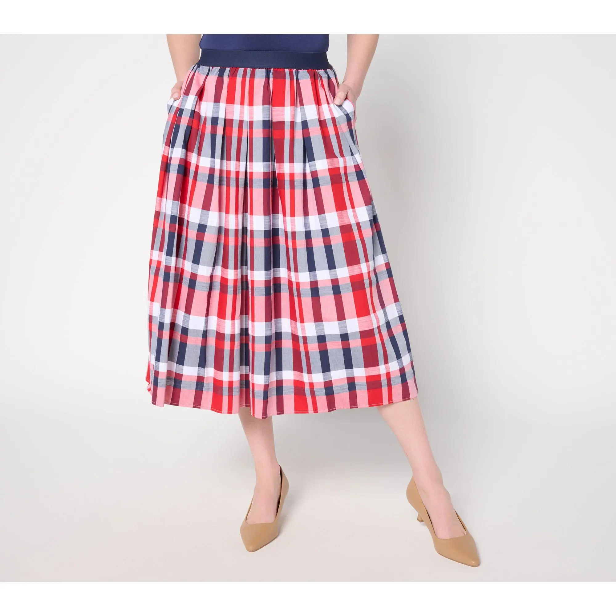 Joan Rivers Regular Madras Plaid Midi Skirt