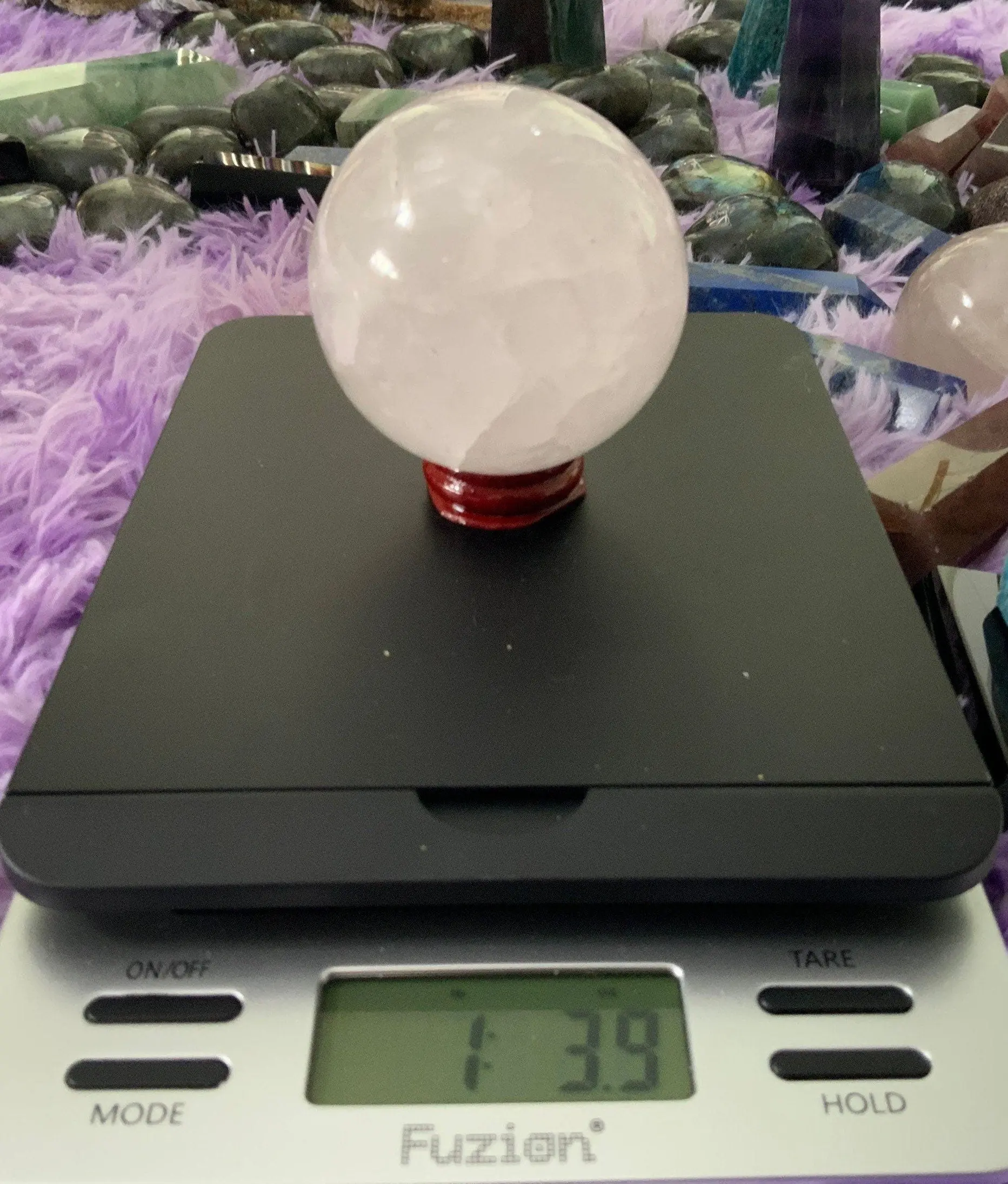 Beautiful 1 pound 4 oz clear quartz sphere crystal ball with wooden stand