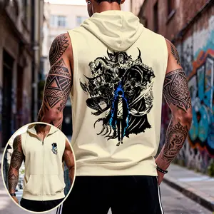 Men's 90s Video Game Graphic Sleeveless Hooded Vest, Streetwear Top, Vacation Outfit