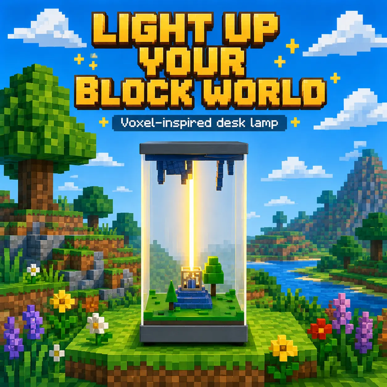 Moeveil LED Pixel Beacon Lamp, 16-Color RGB Gaming Night Light with Remote Control, USB Rechargeable Voxel Block Desk Lamp for Bedroom, Game Room, Gaming Setup, Kids Room Decor & Gamer Gifts