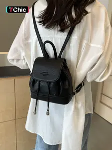Women's Solid Color Bucket Bag Backpack, Fashionable Pu Leather Backpack for Daily Used, Casual Trendy Versatile High-quality Daily Commuting Bag Backpacks Women