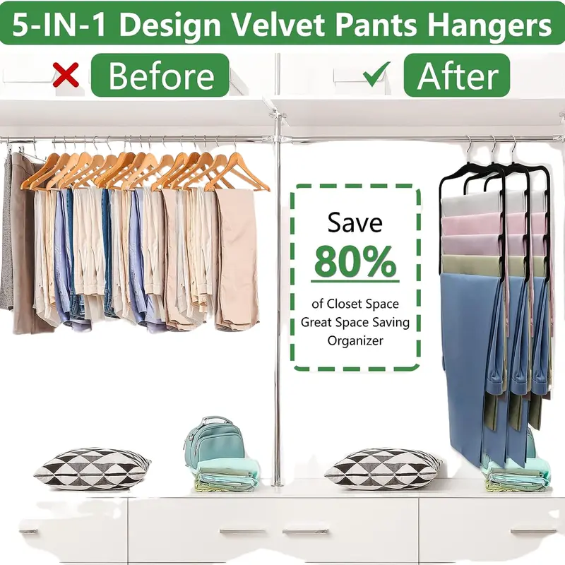 3 Pack  Closet Organizers and Storage, Organization and Storage Pants-Hangers-Space-Saving,Velvet Hanger for Dorm Room for College Students Girls Boys