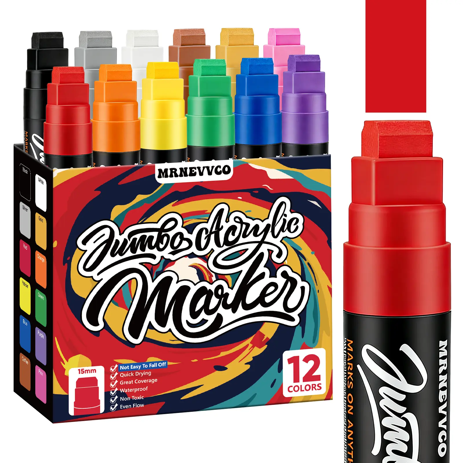 MRNEVVCO 12 Pack Jumbo Acrylic Paint Markers, 3-15MM Wide Tip, Permanent Non-Toxic, DealsForYouDays, for Poster Wood Crafts