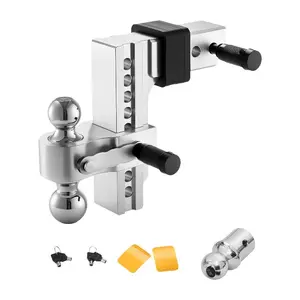 VEVOR Adjustable Trailer Hitch, 8-Inch Drop Hitch, Tri-Ball Mount for 2.5-Inch Hitch Receiver, Trailer Ball Size 1-7/8, 2 2-5/16, Max 18500 lbs Ball Hitch, Towing Hitch for RVs, ATVs, and Trucks