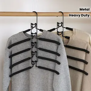 2-piece heavy-duty space-saving Folding hanger - 5-in-1 multi-layer metal strip with foam padding and polished surface, perfect for coats, sweaters, suits and T-shirts. Hanger