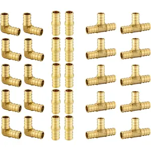 (Pack of 30) EFIELD 1/2" Pex Brass Crimp Barb Fittings 10 Pieces each: Tee, Elbow and Coupling,(PEX1807185)