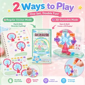 1 Pack Ferris Wheel Bunny 3D Stackable Sticker Set, Layered Scene Building Stickers, Use as Flat Stickers or 3D Display, DIY Craft Decorative Stickers for Journals, Notebooks, Albums, Water Bottles, Creative Gift for Kids