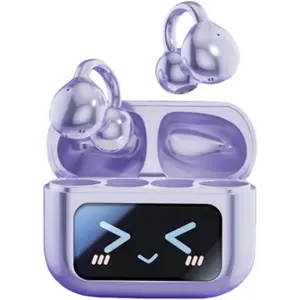 Open-ear clip headphones wireless earbuds with NC noise cancellation, Bluetooth 5.4 sports headphones with wireless LED touch screen, waterproof in-ear headphones suitable for tablets, laptops, Android/iOS phones (purple)